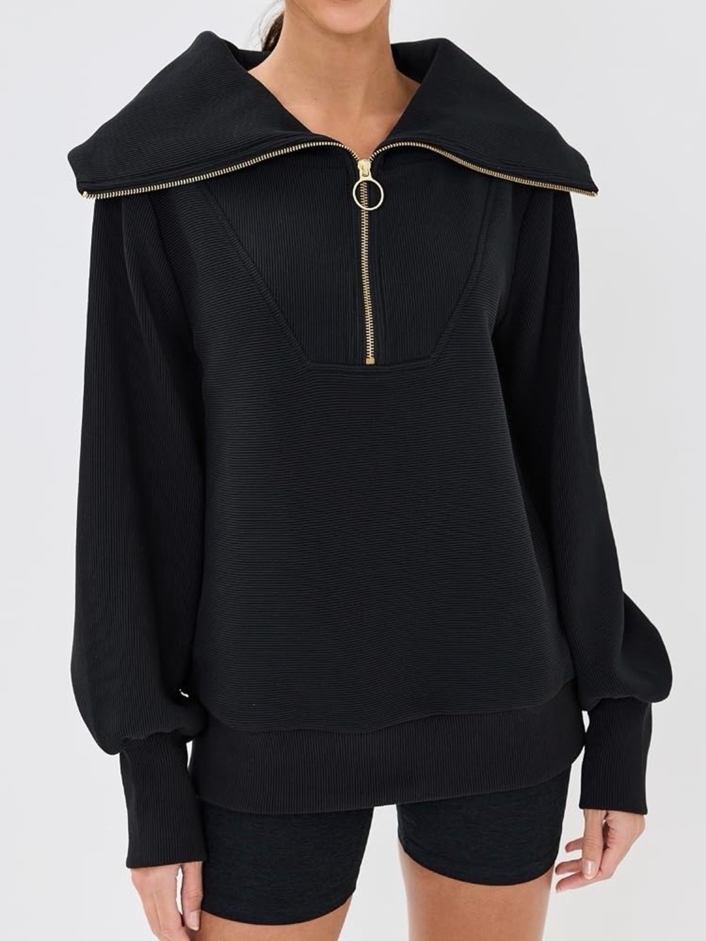 Varley Vine Pullover Black Quarter-Zip Funnel Neck Sweater - Picture 2 of 4
